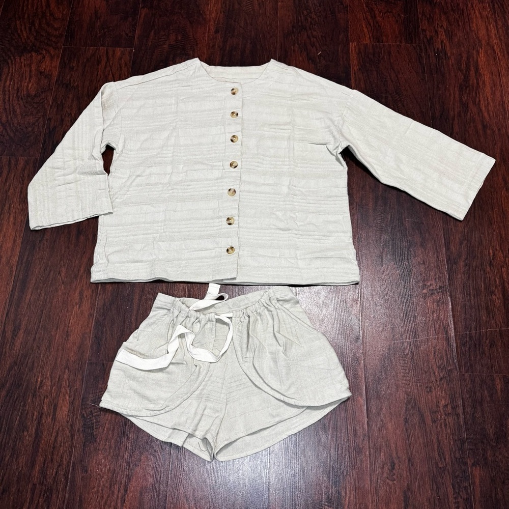 FREE PEOPLE Pippa Short Set 100% cotton Boxy Top & Shorts wrap closure Large Nwt - Picture 13 of 16
